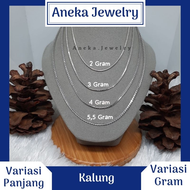 Kalung Itali Santa Putih Variasi, Sepuh Emas Putih, Perak Asli 925