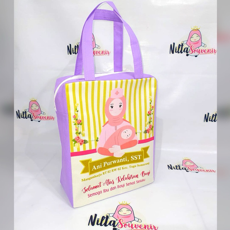 

Tas Bidan Custom Nama dan Logo Goodiebag Partus Tas Souvenir Klinik Persalinan Bidan