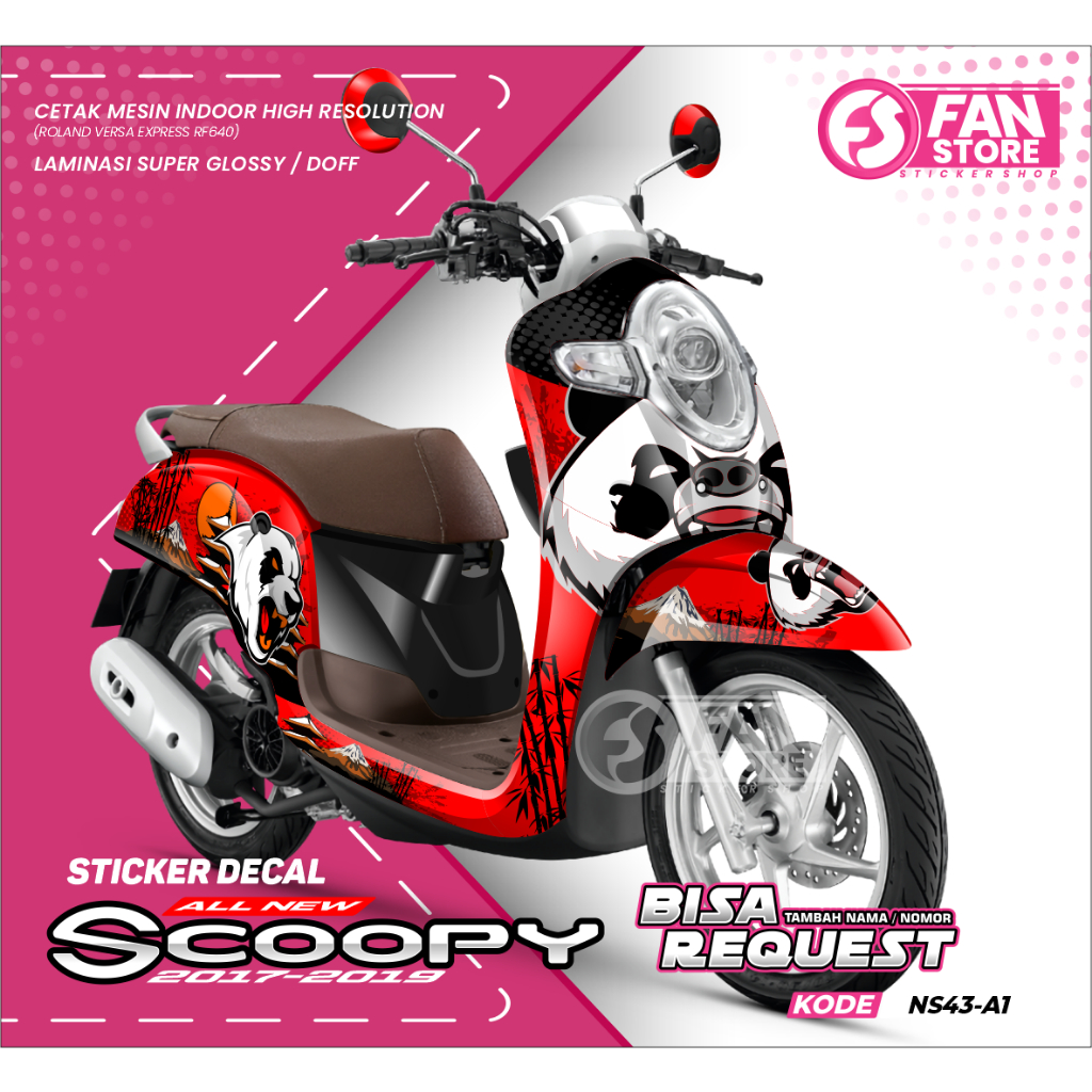 Sticker Decal Scoopy New Fullbody Motif Zombie Panda - Stiker Decal Motor Scoopy New