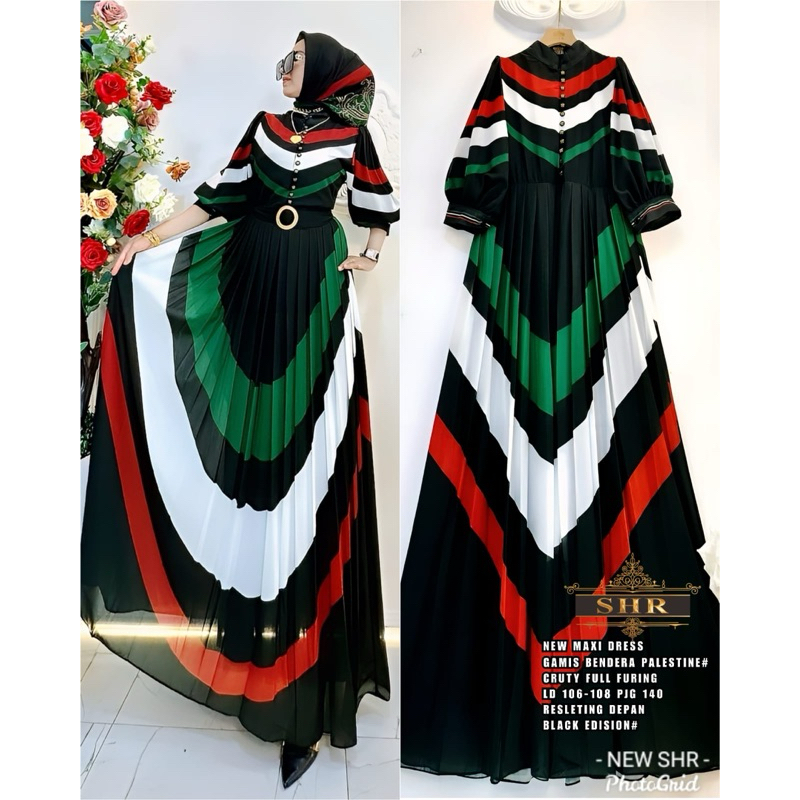 Gamis SHR motif palestin | new gamis SHR hitam edition