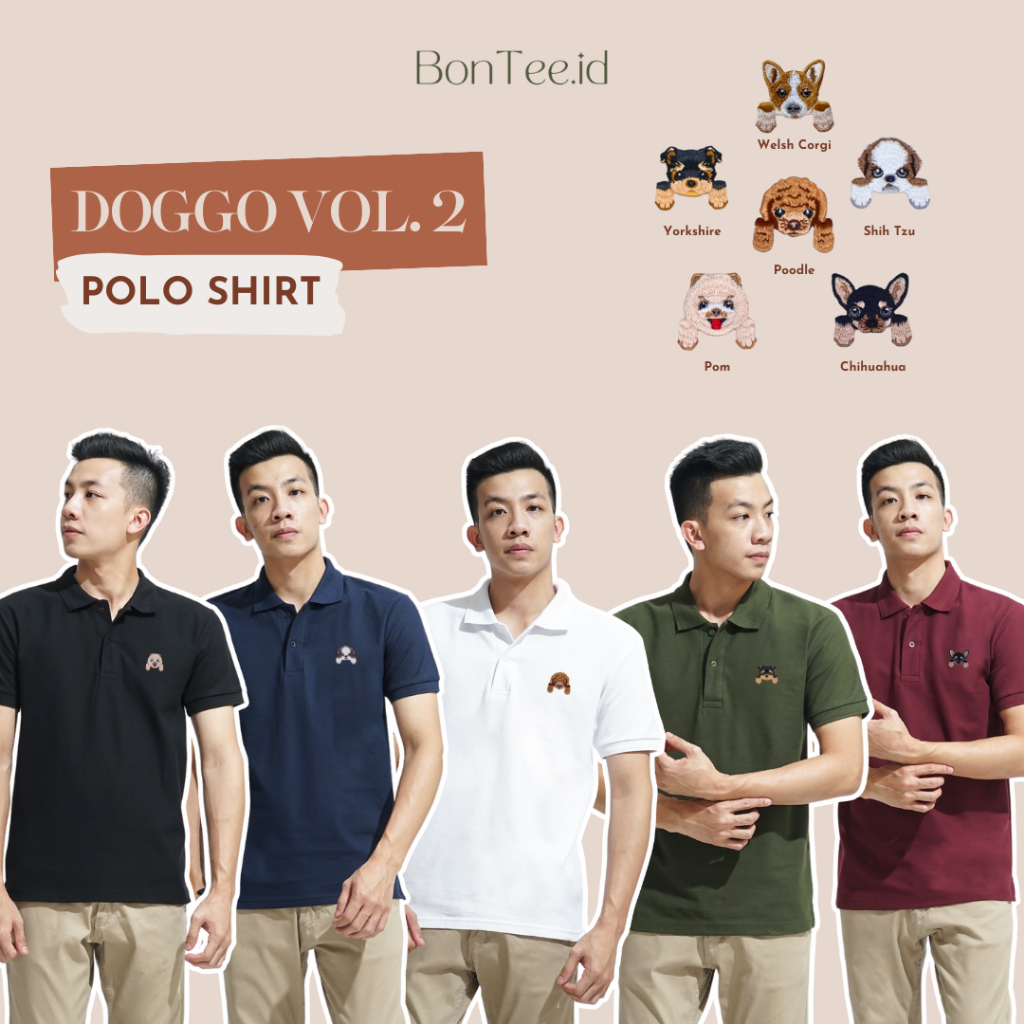 POLO - DOGGO VOL. 2 EDITION - Baju Kaos Kerah Atasan Bordir Patch Motif Anjing Lucu Premium - Berker