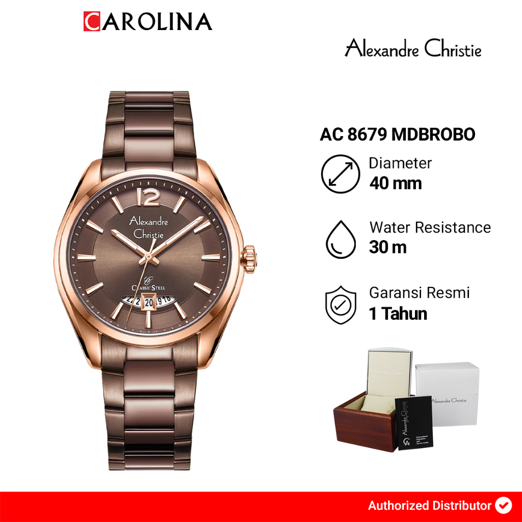 Jam Tangan Pria Alexandre Christie Classic Steel AC 8679 MDBROBO Brown Dial Brown Stainless Steel St