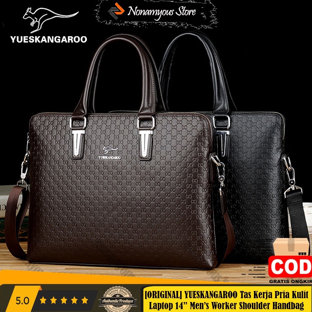 R3dy Stok ORIGINAL Yueskangaroo Tas Kerja Pria dan Wanita Kulit Laptop 14 Inch Business Shoulder Han
