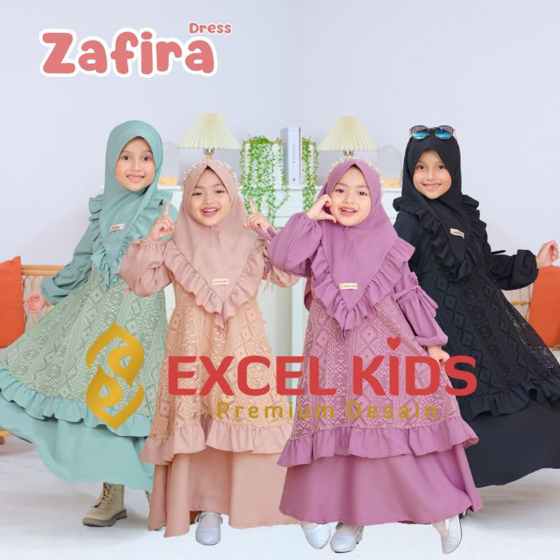 RR Zafira Gamis Syar'i Anak Perempuan Brokat / Dress Lebaran Anak Set Jilbab Untuk Kisaran Usia 3-10