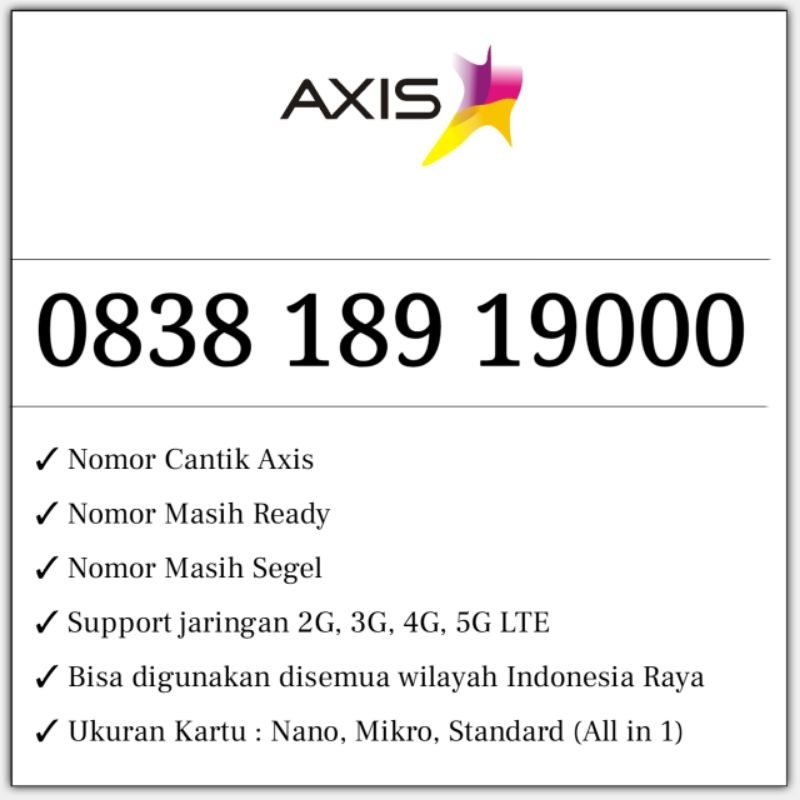 Kartu Perdana Nomor Cantik Hoki AXIS 4G LTE 9000