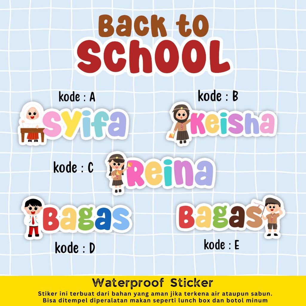 

STICKER LABEL NAMA ANTI AIR WATERPROOF CUSTOM NAMA LUCU KARAKTER