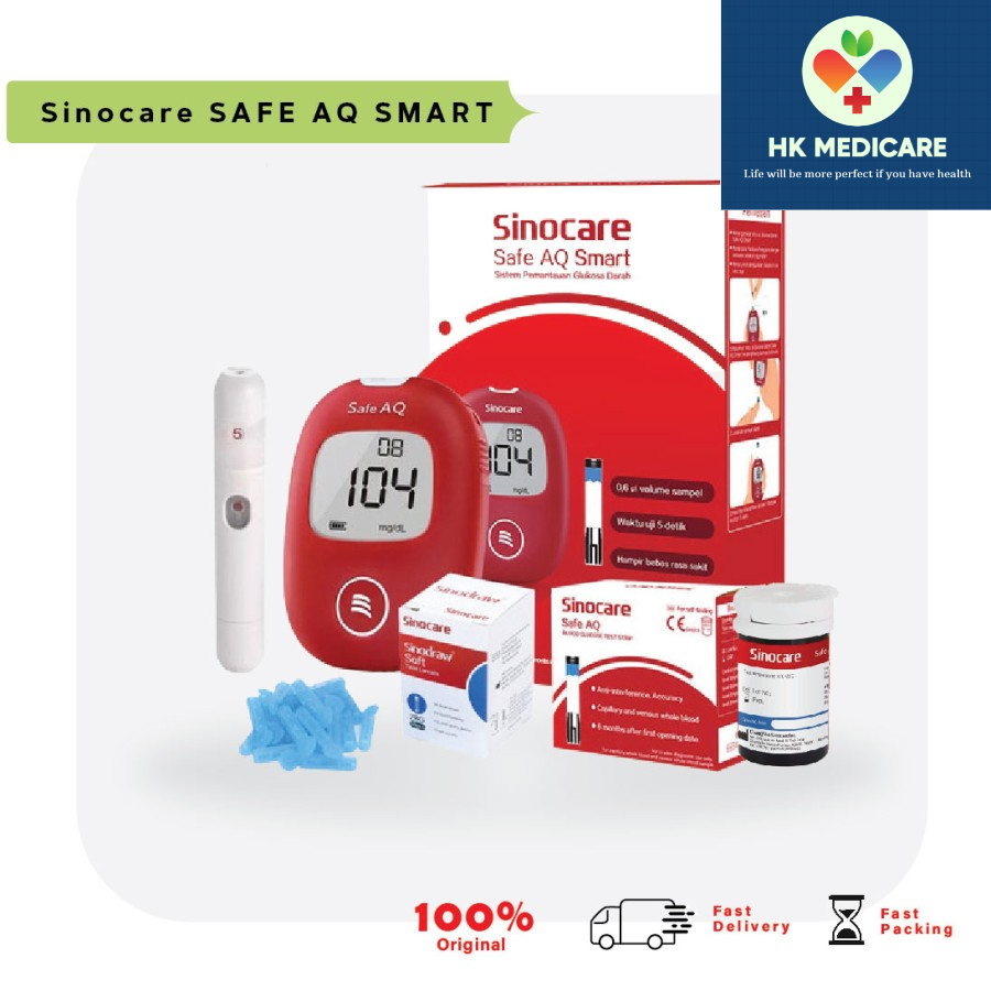 Paket Lengkap Sinocare Safe AQ Smart Alat Tes Gula Darah