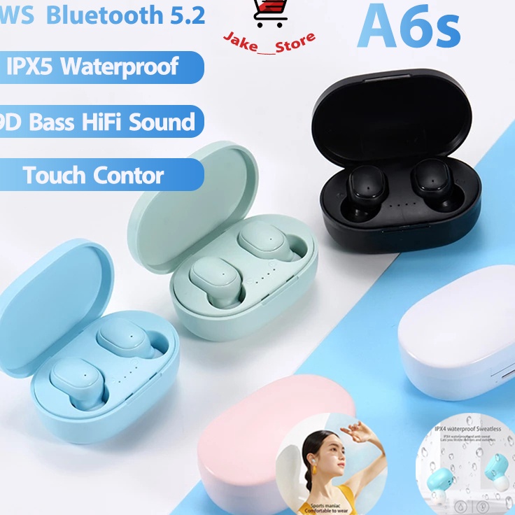 A6S Earphone Bluetooth Headset Bluetooth A6s Button TWS Bass 9D HiFi Stereo Sound Earphone Wireless 