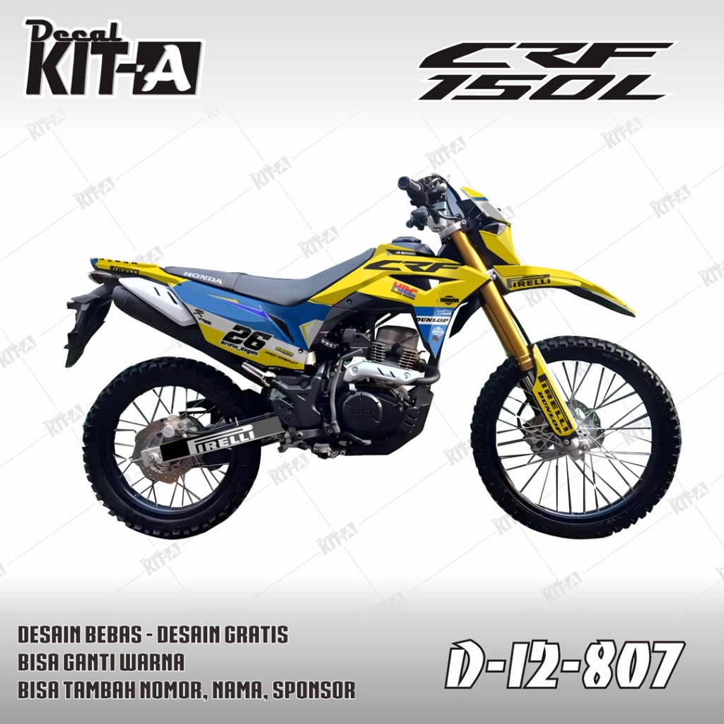 Decal Sticker Full Body Dekal Stiker CRF 150l Design Motif Racing Kuning Biru D-I2-807 I2-294
