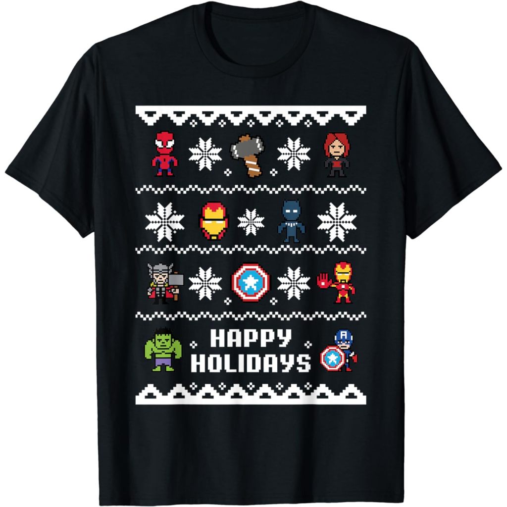 Baju Kaos Dewasa Marvel Avengers Christmas Sweater Happy Holidays T-ShirtPakaian Fashion Atasan Dist