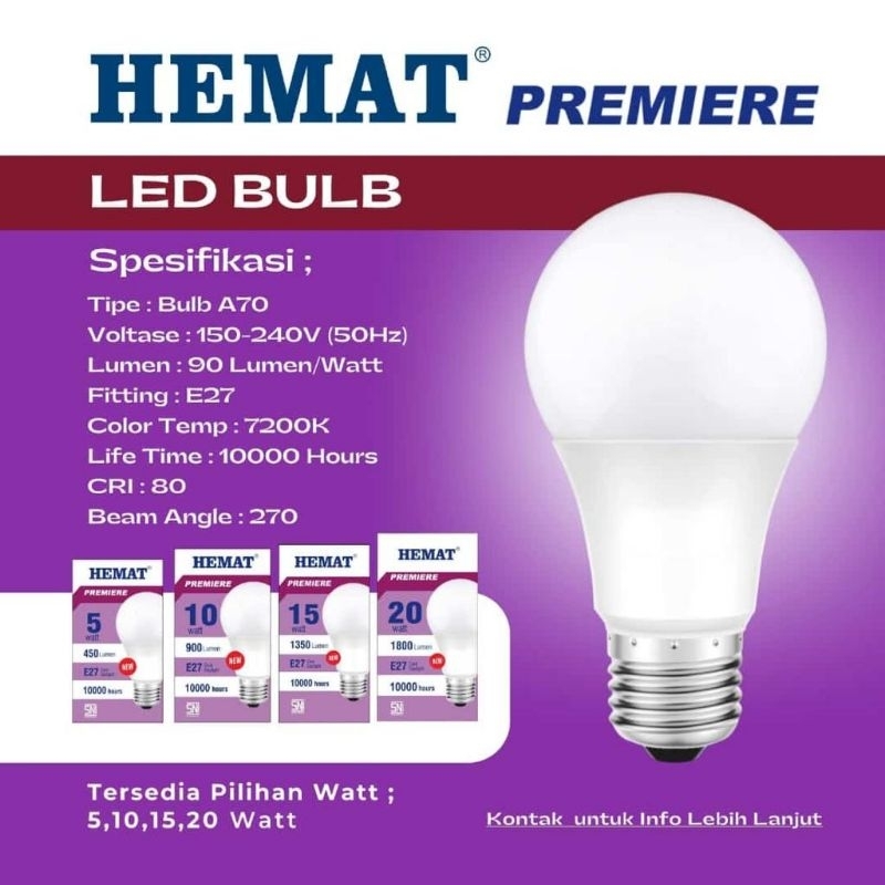 Lampu Hemat Led Premiere Bulb Putih