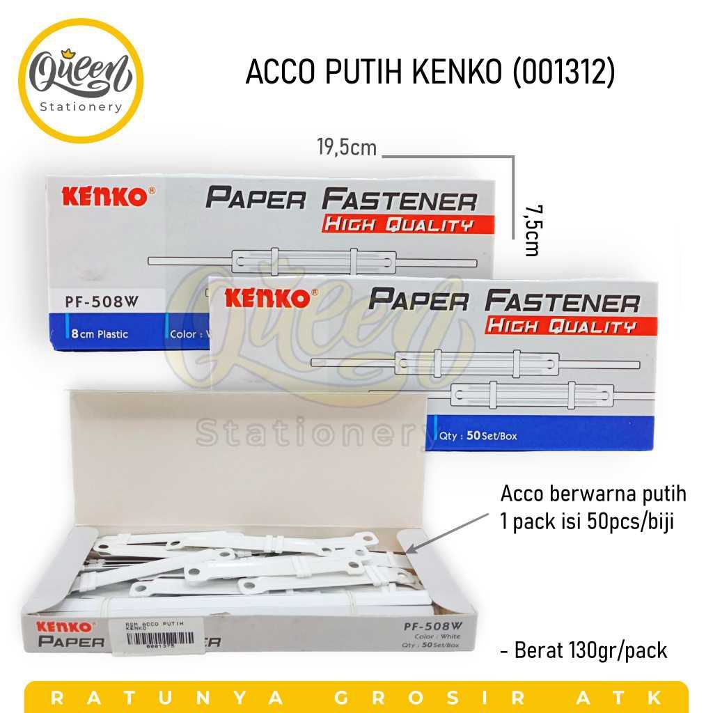 

1 PAK (50 PCS) ACCO PUTIH KENKO (001312) - PAPER FASTENER KERTAS PLASTIK