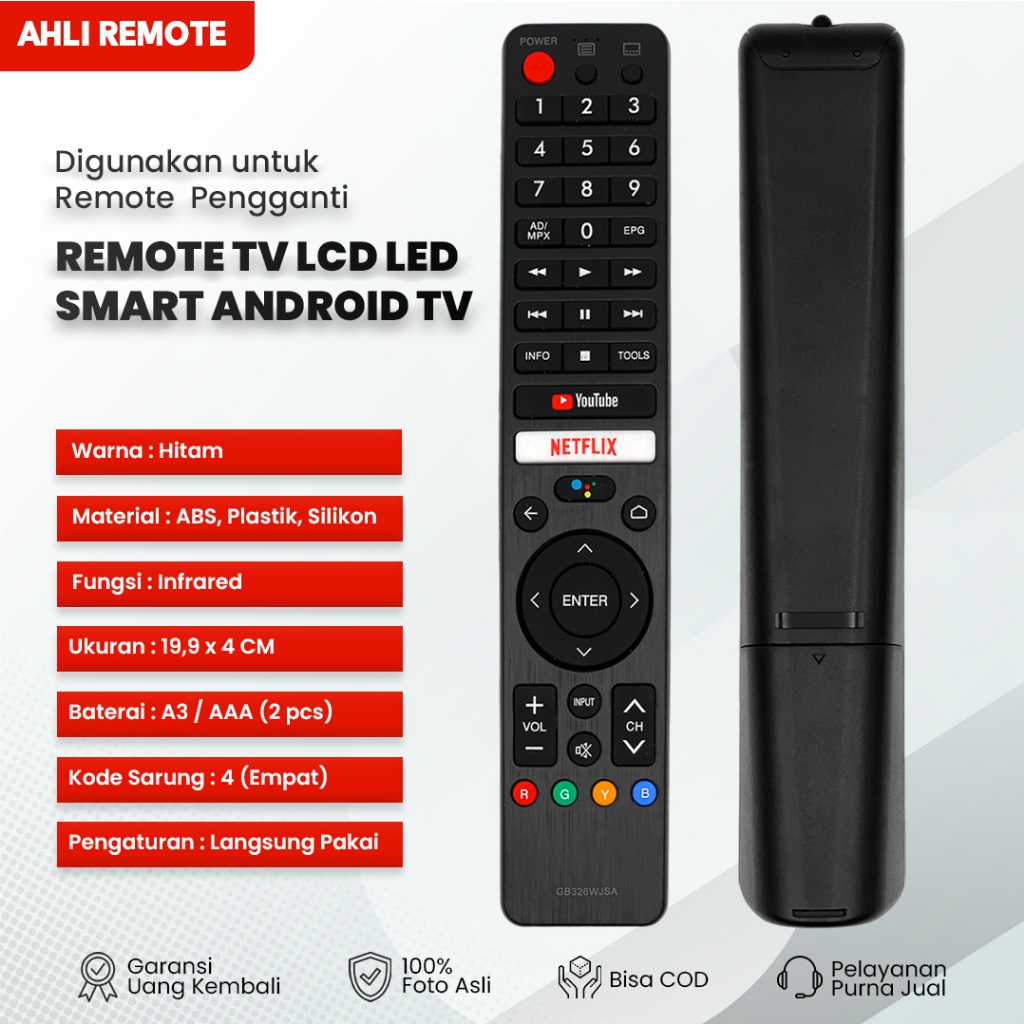 Remote TV Sharp Aquos GB326WJSA Android TV Infrared / Remot Sharp Aquos LCD LED Smart TV Non Voice
