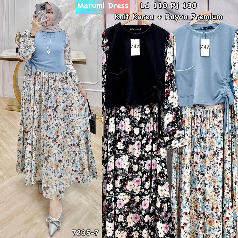 Marumi Dress//Dress Zara//Dress Maxi//Maxi Dress//Dress remaja//Gamis bunga//Dress knit//Dress rayon