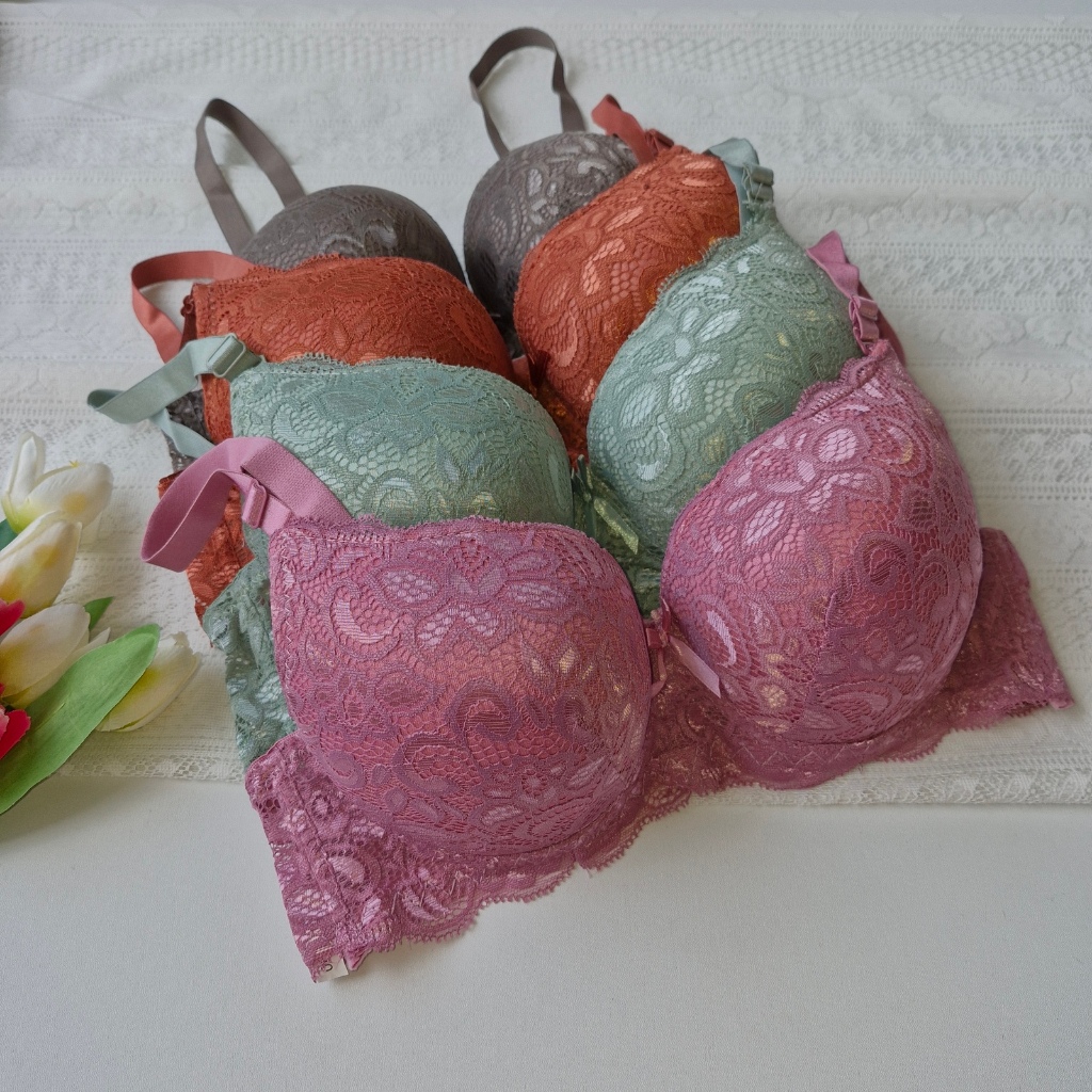 2 Pcs Bra Wanita Jumbo Busa Tebal Kawat Bh Renda Lembut