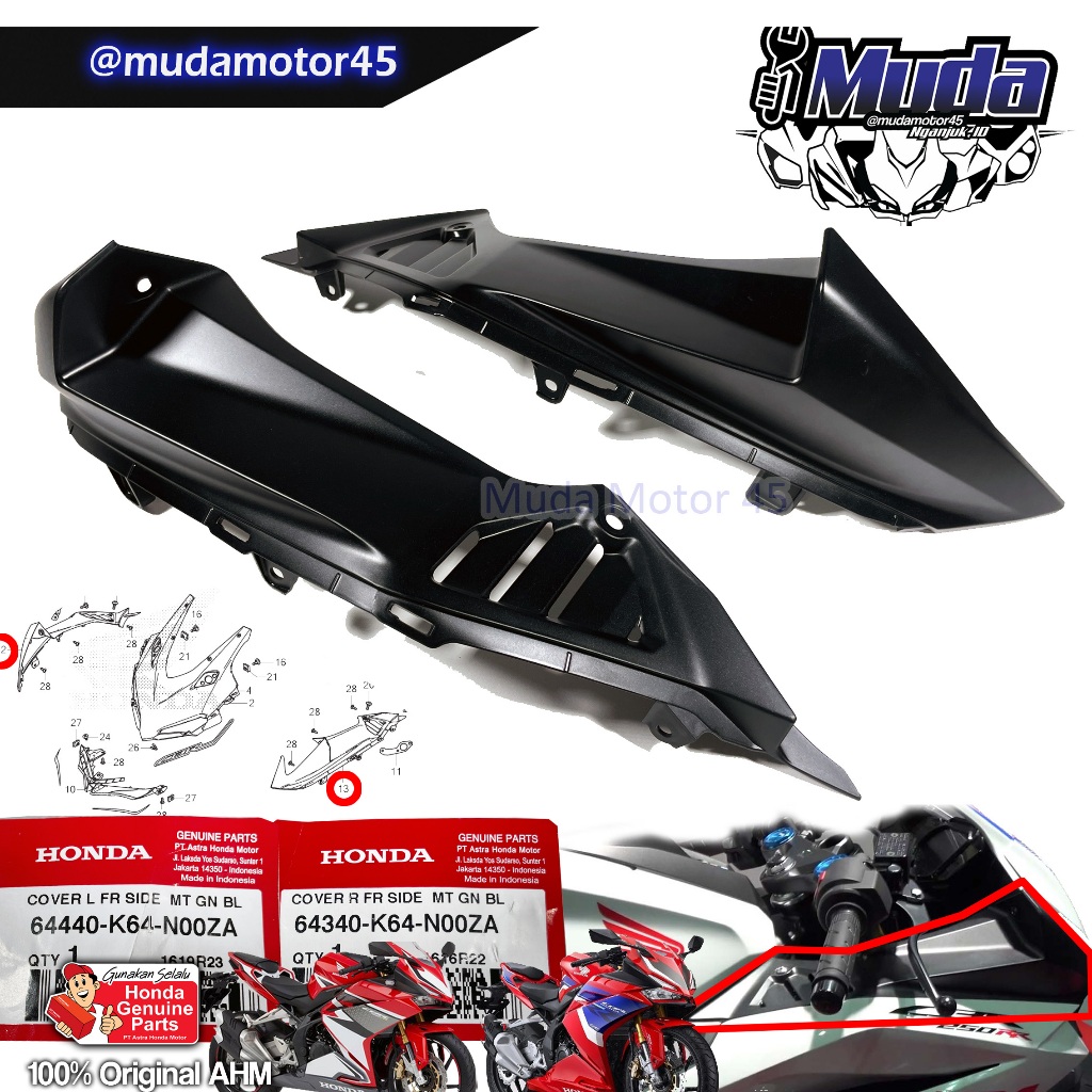 COVER PIPI CBR250RR AIR SCOOP KANAN KIRI 64340-64440-K64-N00ZA-N00MSR R L FR SIDE CBR 250 RR DASBOR 