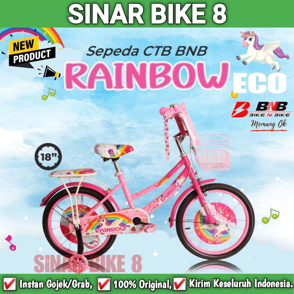 Sepeda Mini Anak Perempuan BNB RAINBOW Ukuran 12 16 18 Inch Keranjang Kupu Kupu