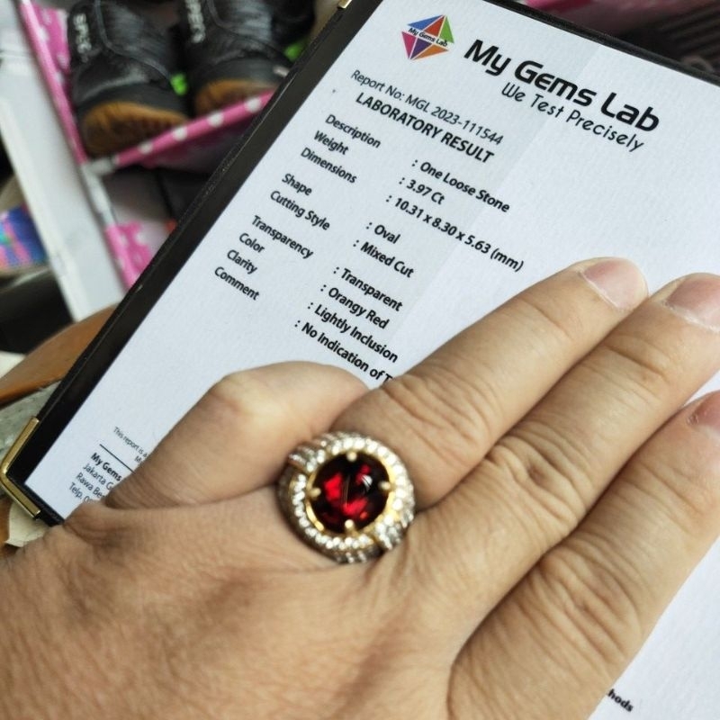 cincin batu permata pyrope garnet 3.97 ct ring perak bersertifikat