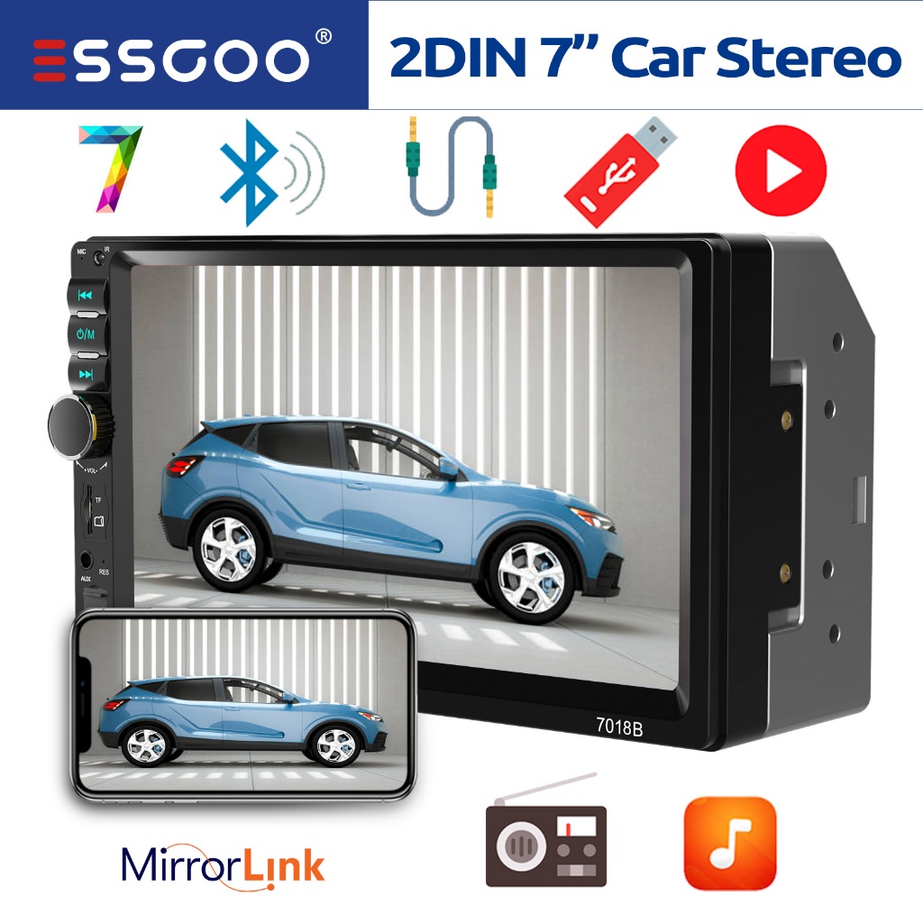 ESSGOO Head Unit 7 inci Double Din Carplay Touch Screen Multimedia MP5 Player Support Carplay Blueto
