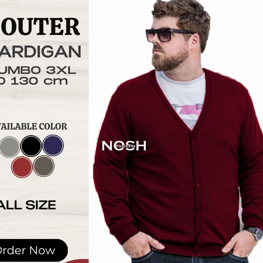 New Cardigan pria korea rajut jumbo Big Size  Cardigan Rajut V Neck Pria Big Size Jumbo NOSH