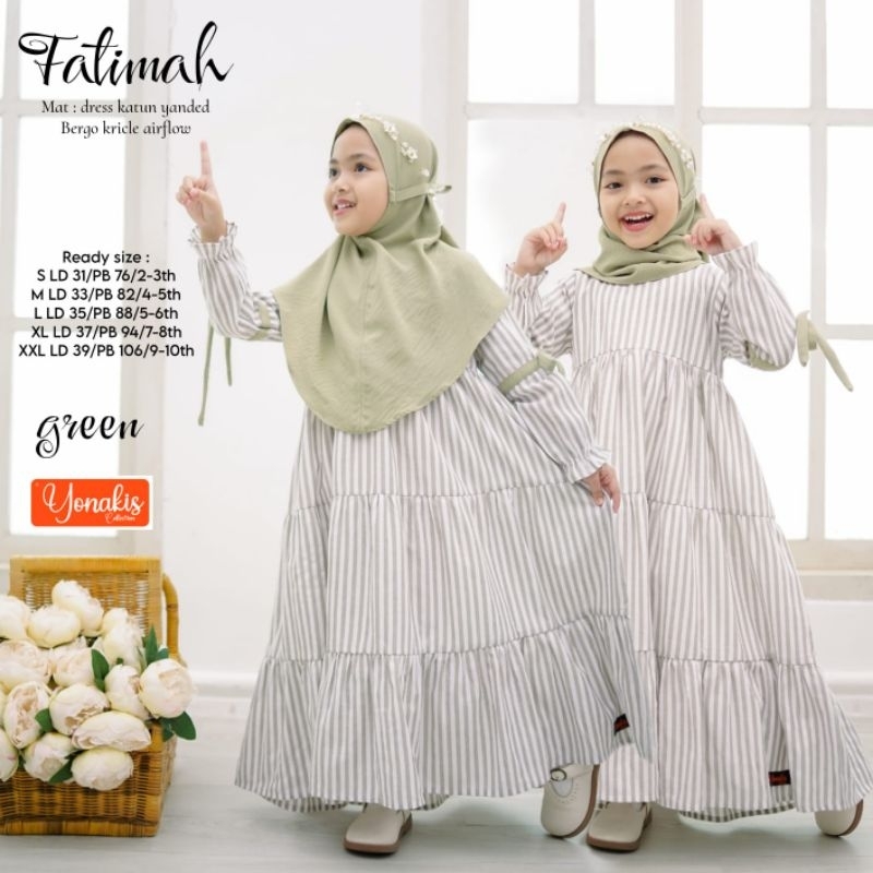 Hakan.kidshop - Busana Muslim Anak Perempuan Motif Salur set Bergo Crinkle Fatimah Series by Yonakis