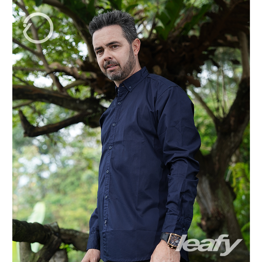 LEAFY NR-246/ KEMEJA KURTA PREMIUM BAHAN POPLIN BLUE NAVY / KEMEJA PRIA PREMIUM