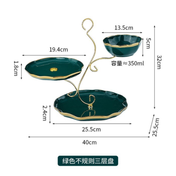 Promo Tier Cake 3 Layer / Tempat Kue 3 Susun Bahan Keramik / Snack Tray Cake - Hijau Limited