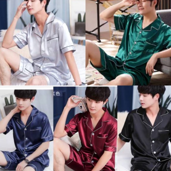 Bestseller Piyama baju tidur pria satin pendek fashion polos