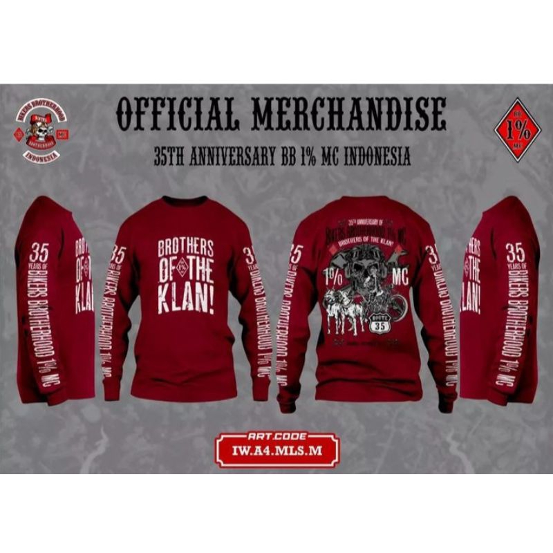 Tshirt Kaos Tangan Panjang Anniv 35th Bikers Brotherhood 1% MC