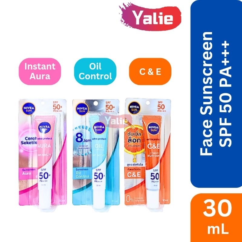 NIVEA Sun Face Serum 30ml SPF 50 Protect White Instant Aura PINK/Oil Control BIRU/ Extra Protection 