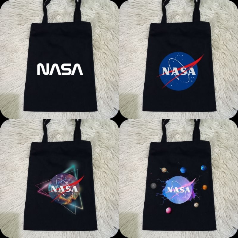 Totebag Hitam NASA 100% Kanvas Premium / Tas Jinjing Distro NASA / Tas Belanja Motif Distro NASA