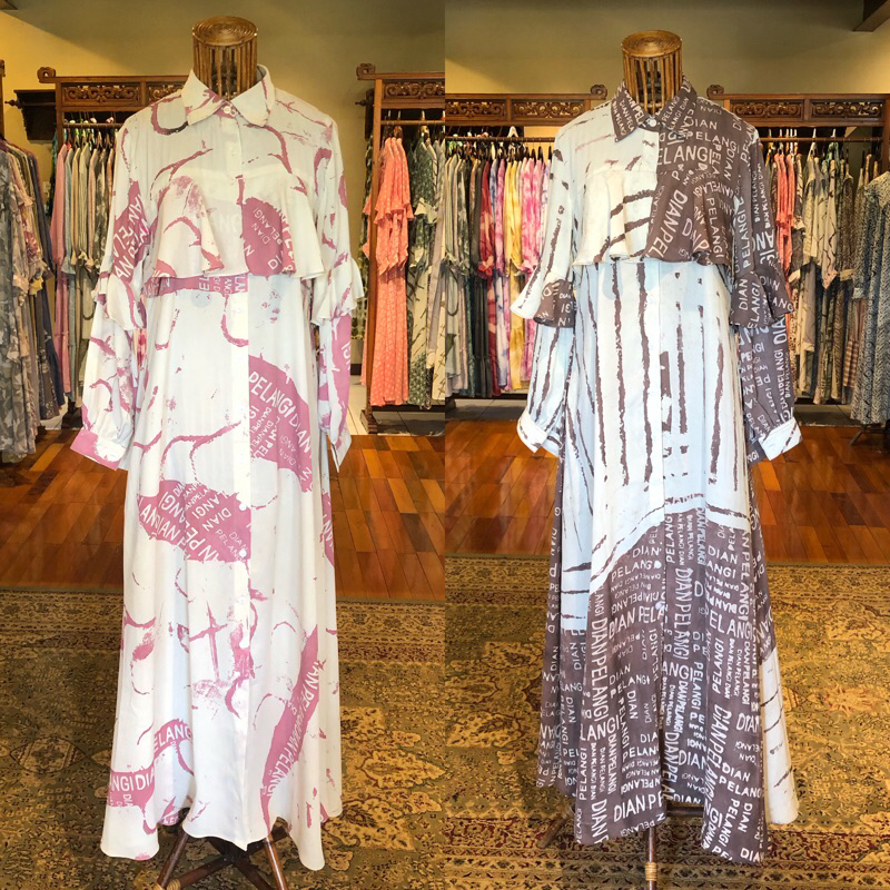 Hanami dress best seller dian pelangi ceruti batik abstrak dian pelangi kancing depan full busana mu