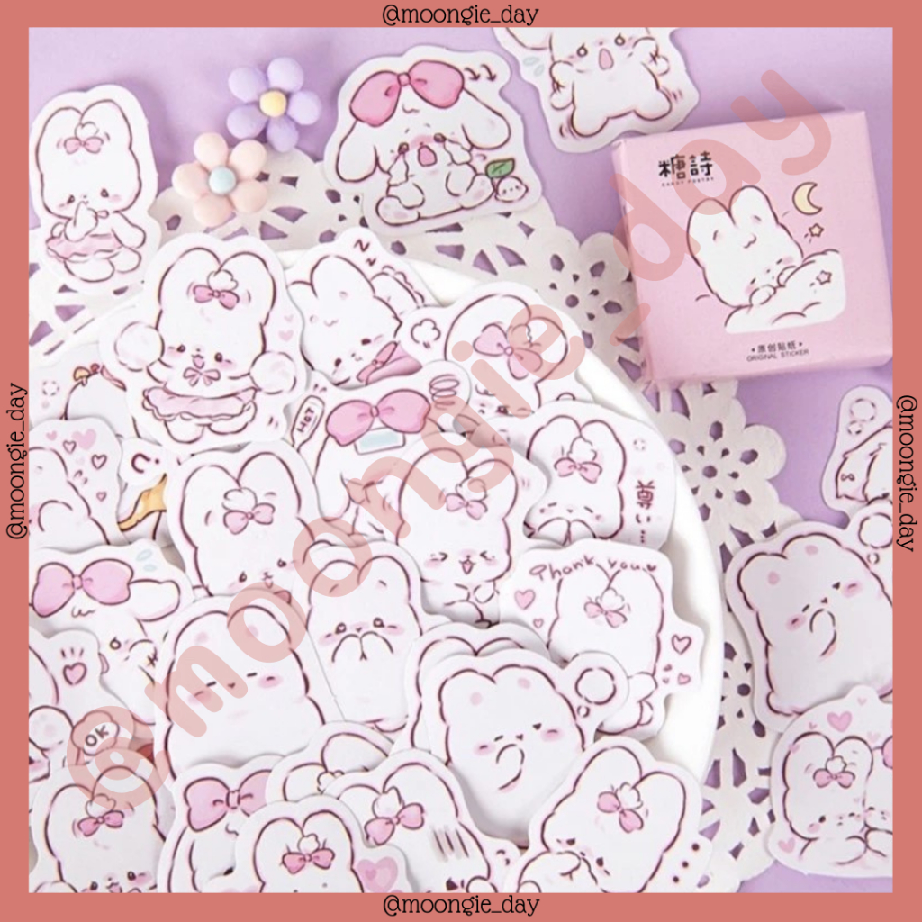 

40-45 PCS/BOX STIKER KERTAS TEMA PURPLE RABBIT BUNNY SLEEP NIGHT KELINCI UNGU TIDUR MALAM BULLET JURNAL DIY DIARY SCRAPBOOK LUCU MURAH POLAROID STICKERS