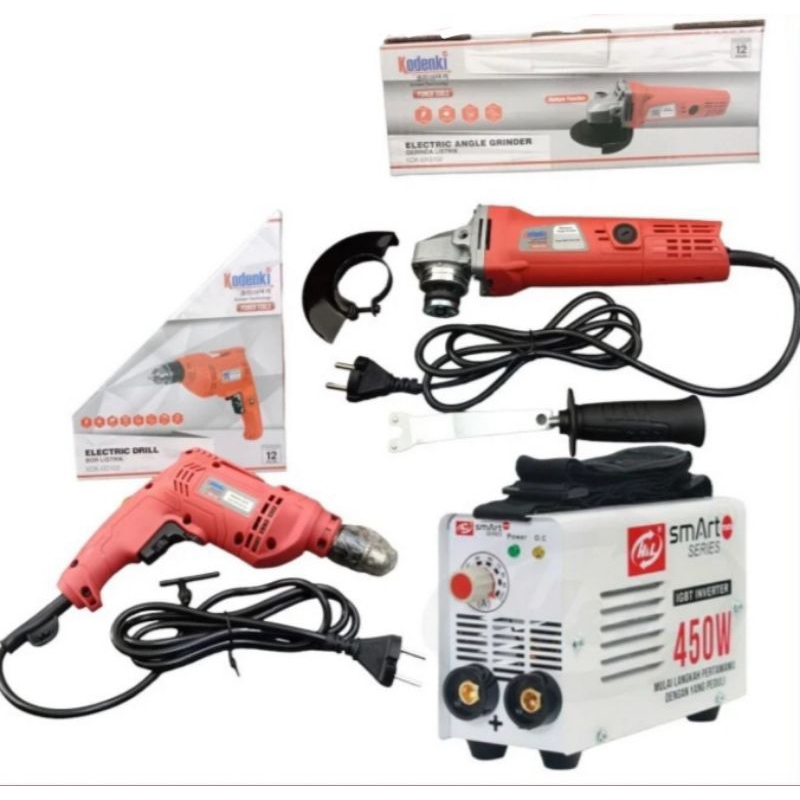 PAKET LAS GERINDA BOR KODENKI MESIN LAS 450 WATT H&L PAKET LAS