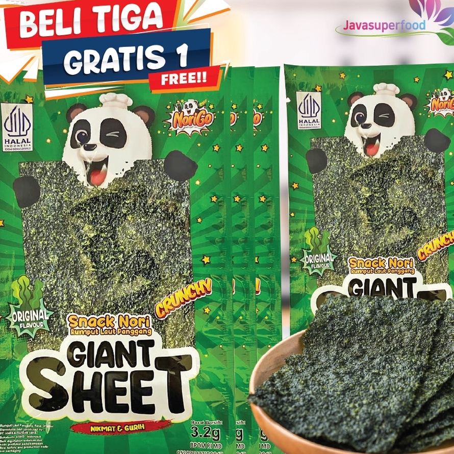 

MODEL CDK454 BELI 3 PCS GRATIS 1 Norigo Snack Nori Giant Sheet Snack Rumput Laut 384g HALAL