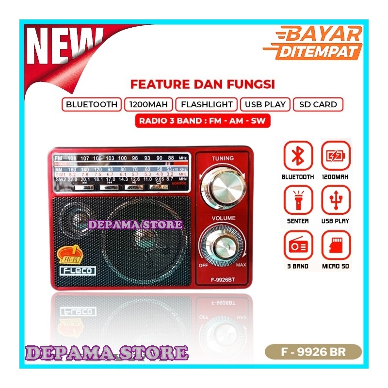Speaker Radio Bluetooth Mp3 Fleco XBASS F-9926BR Multifungsi X-BASS - Suara Jernih
