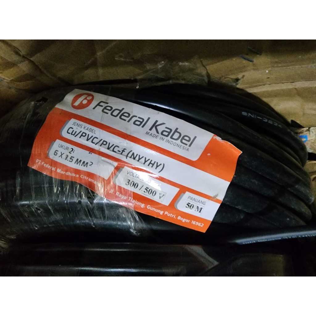 Kabel NYYHY Serabut ( ISI 6 )  6 x 1.5 Merek Federal 1 roll 50 meter