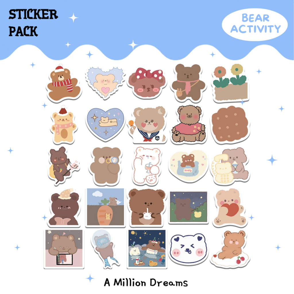 

BEAR ACTIVITY - 8 PCS STICKER PACK WATERPROOF + FREEBIES | stiker cute stiker die cut stiker vinyl doff stiker laptop gitar stiker koper botol stiker birthday stiker korean style aesthetic beruang boneka stiker brown bear murmer freebies