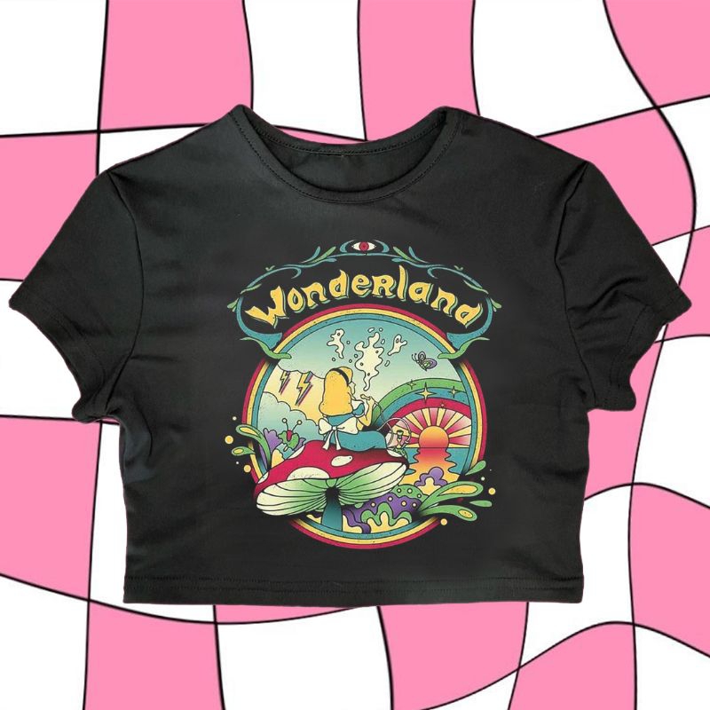 CROP TOP ALICE IN WONDERLAND | CROP TEE SLIM FIT 24s | BABY TEE VINTAGE | Y2K SHIRT | BAJU CROP WANI