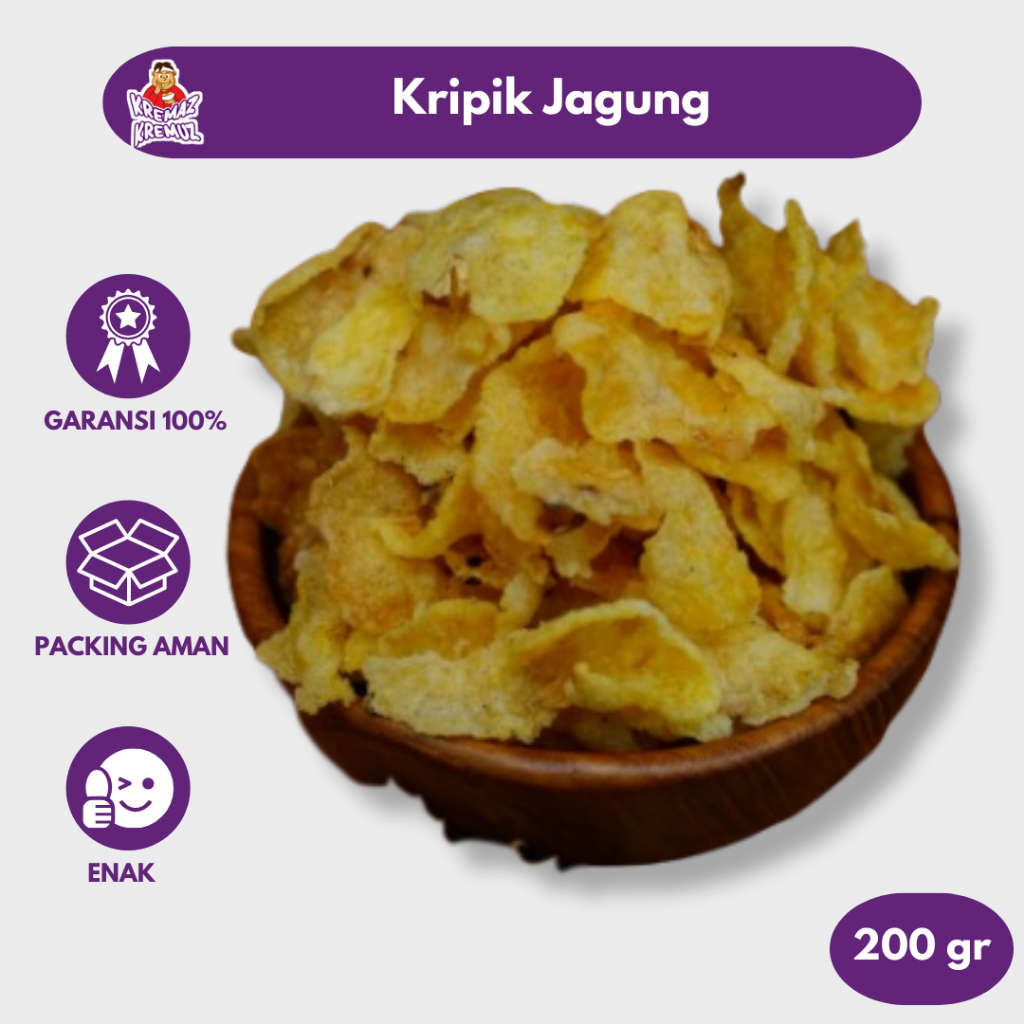 

KRIPIK JAGUNG ORIGINAL / KERIPIK JAGUNG GEPREK ASIN GURIH ENAK 200gr