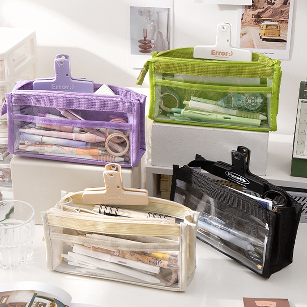 

[DOTDING] 4/6 Layers Transparent Large Capacity Pencil Case Bag Pen Pouch PVC Waterproof Organizer Durable Holder Soft Touch for Students Girls School Office Supplies Stationery