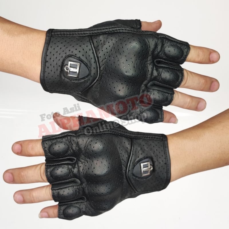 sarung tangan pria kulit half setengah sepeda motor tebal cowok gloves