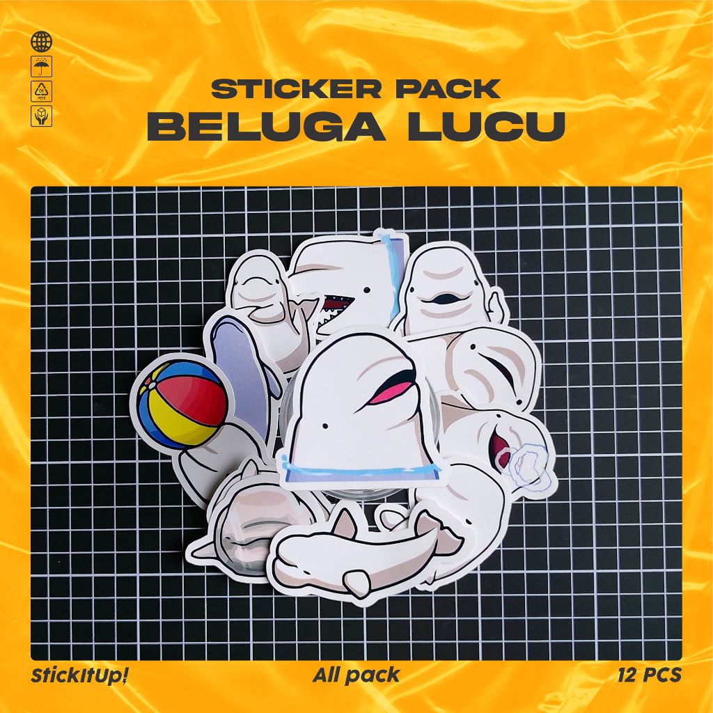Stiker Pack Beluga Lucu Untuk Koper Laptop Skateboard