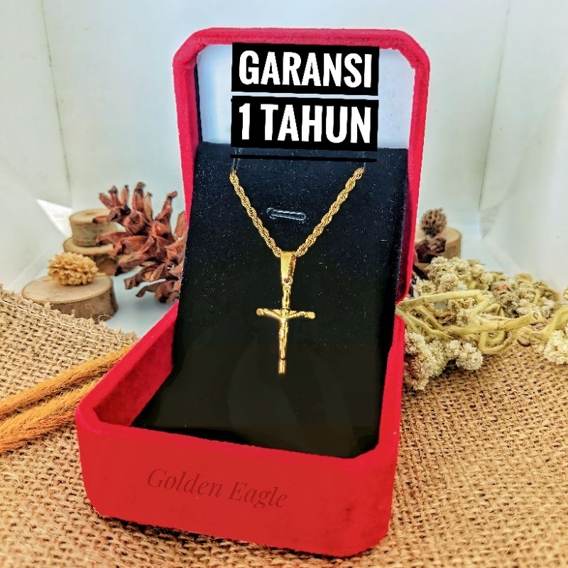 Kalung liontin salib | Bahan Original Titanium Bukan Yang Campuran | Kalung Anti Karat & Tidak Bikin