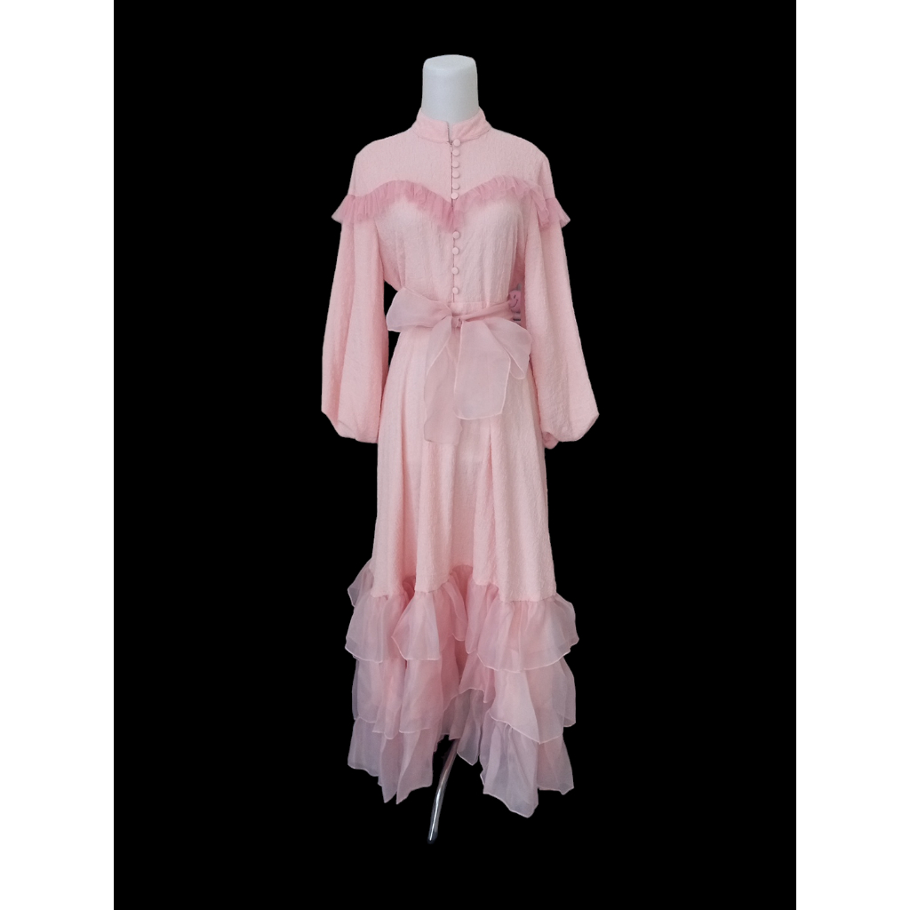 Super Sale New Gamis/Dres Panjang Tangan Balon Megar Warna Peach Premium Umpak Bagian Bawah – 049GPE