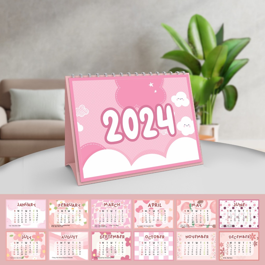 

PSO Kalender Meja Duduk Tahun 2024 Shabby Aesthetic Dekorasi Hiasan Kamar Rumah
