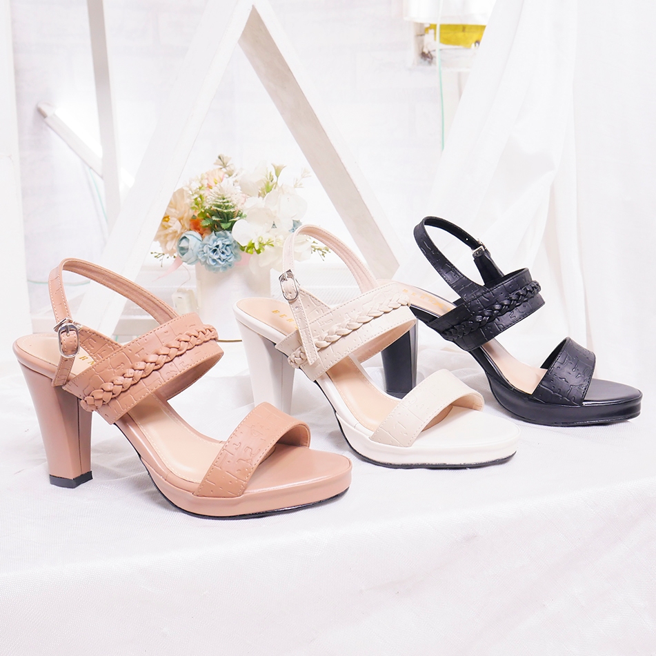 High heels sepatu wanita korean style kekinian putih