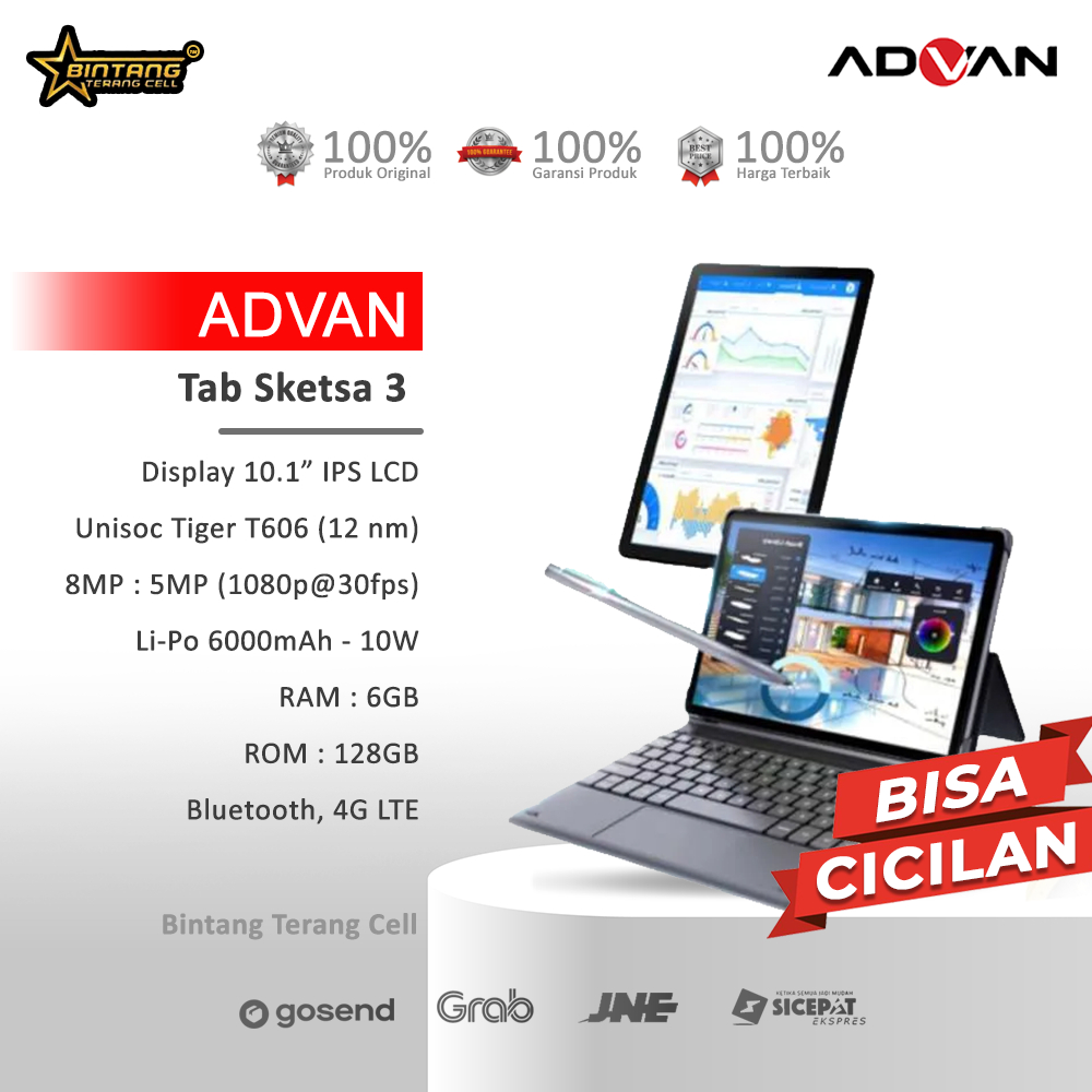 Advan tab tablet advan sketsa 3 ram 6/128Gb android 13 layar 10.1 inch garansi resmi