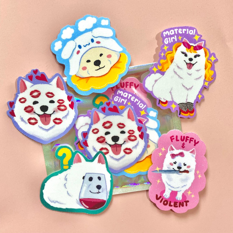 

Cheeky Samoyed Glitter Stickers | Chimkensssoup