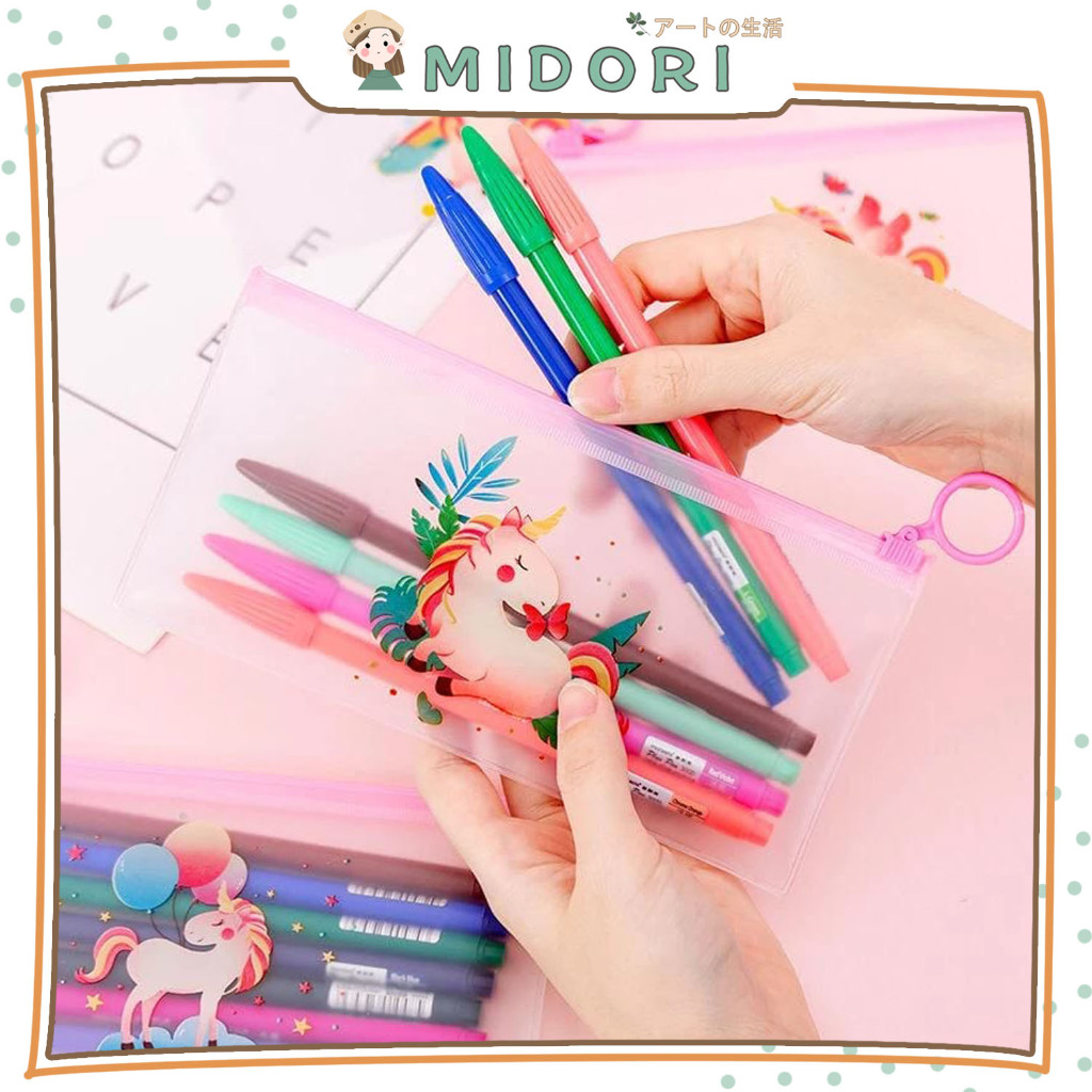 

[MIDORI] Tempat Pensil Zip Pvc Transparant Kotak Pensil Pinky Unicorn Stationery - OT015